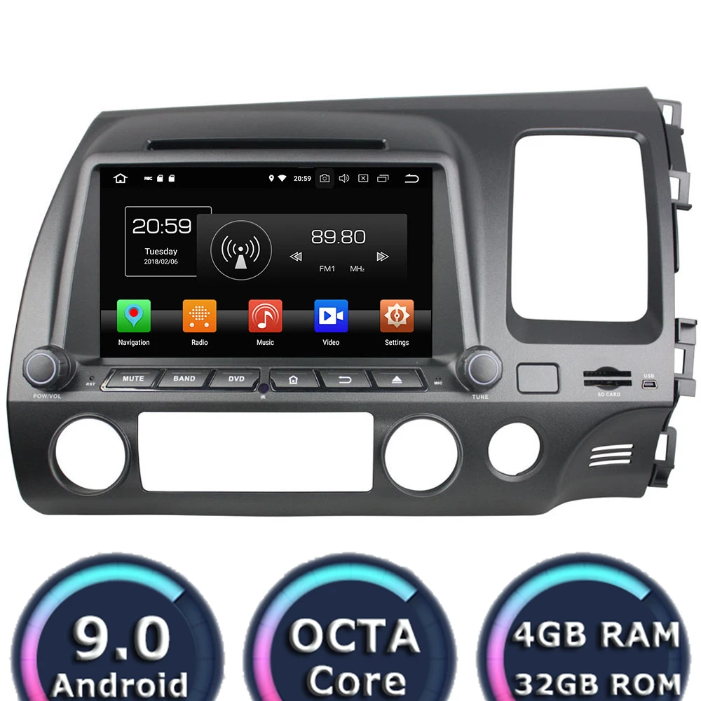 Roadlover Android 9 0 автомобильный ПК DVD-плеер видео для Honda Civic 2006-2011 RHD Стерео GPS навигация