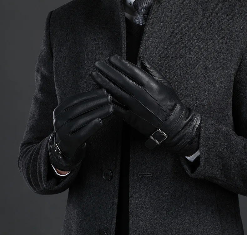 Новые кожаные зимние перчатки guantes, теплые перчатки из овчины, мужские кожаные перчатки, простые противоскользящие перчатки для мужчин KWA559