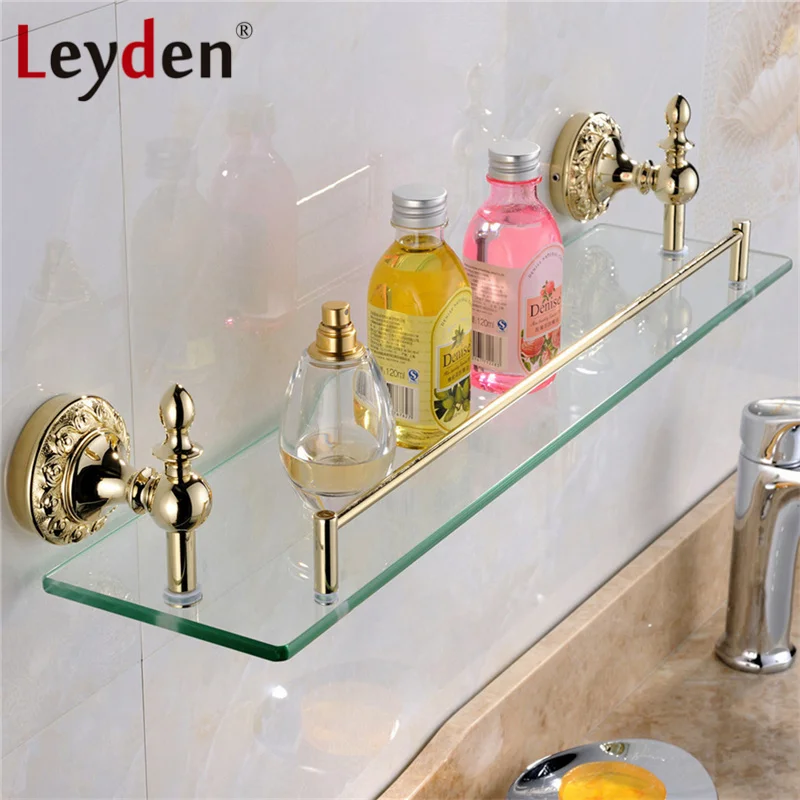 Glass Shelf Leyden роскошный Твердый латунный держатель для полотенец, держатель для туалетной бумаги, держатель для полотенец, крючок для халата, настенный Золотой набор аксессуаров для ванной комнаты - Цвет: Glass Shelf