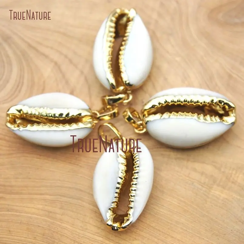 

10Pcs Discount Cowrie Shell Pendant Gold Color Ovate Pendant Approx 27x15mm PM15893