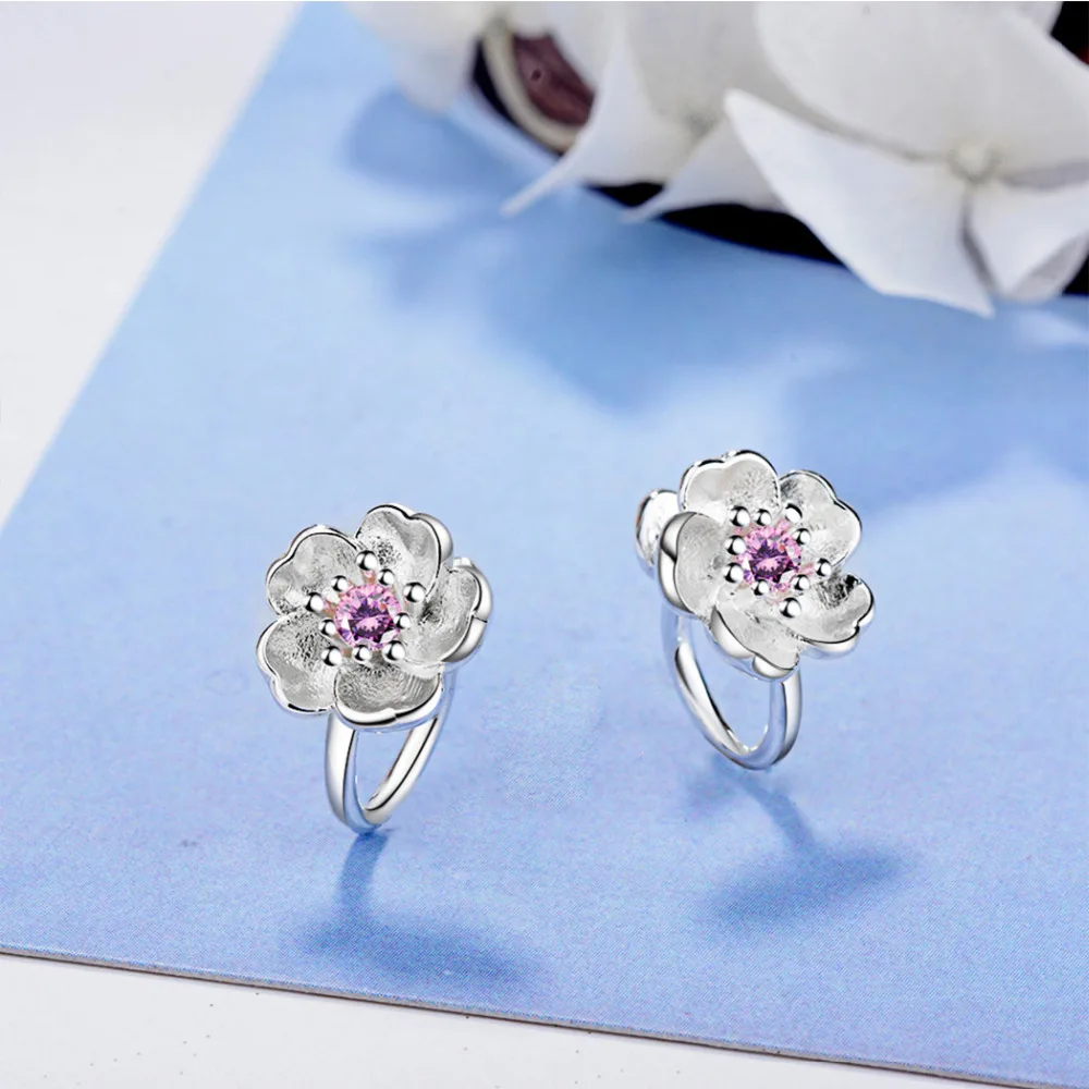 QIAMNI корейские стильные хрустальные серьги-манжеты с цветком вишни серьги без