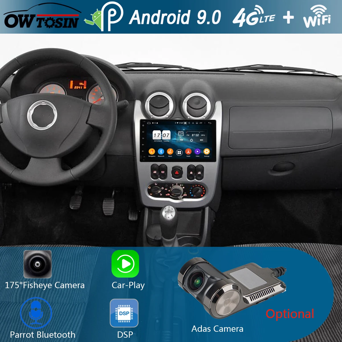 9 &quotIPS Android 0 8Core 4G + 64G ROM Автомобильный DVD радио плеер GPS для Renault Logan Sandero Duster DACIA DSP