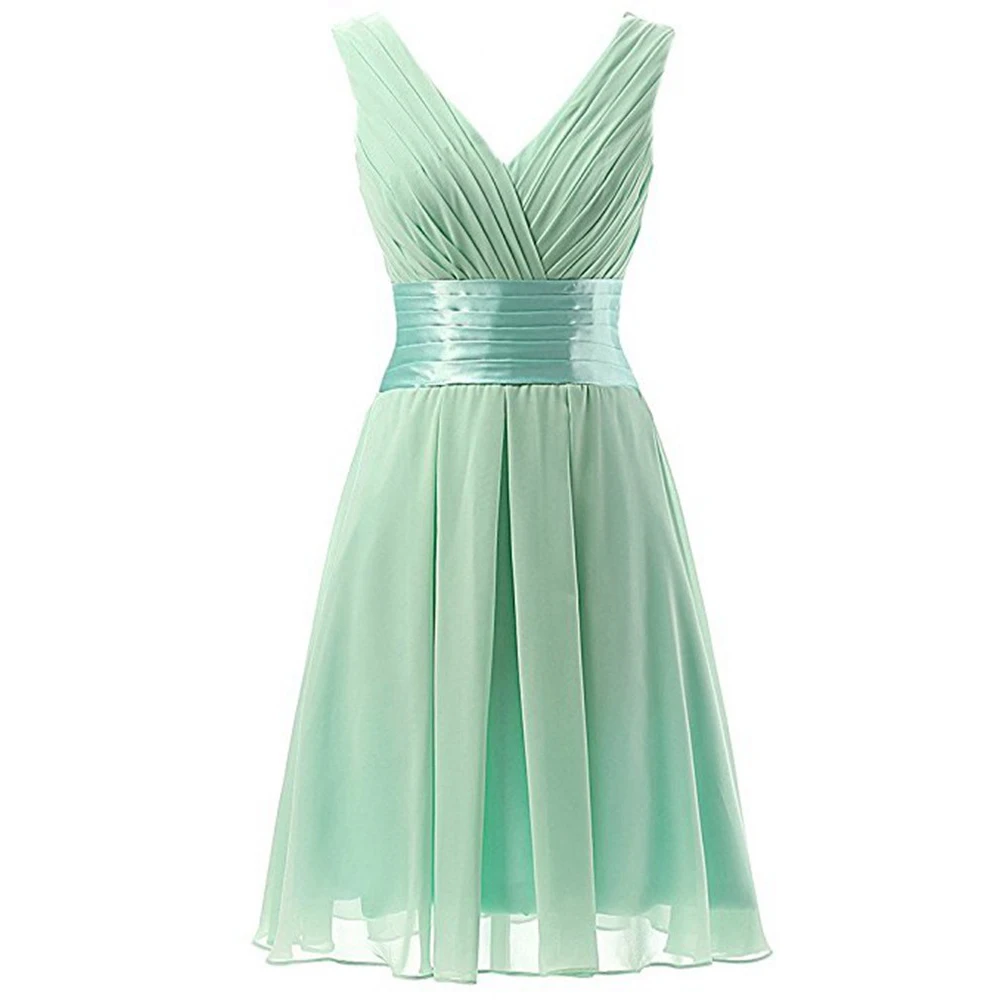 Женское платье подружки невесты недорогой мини-светильник с v-образным вырезом