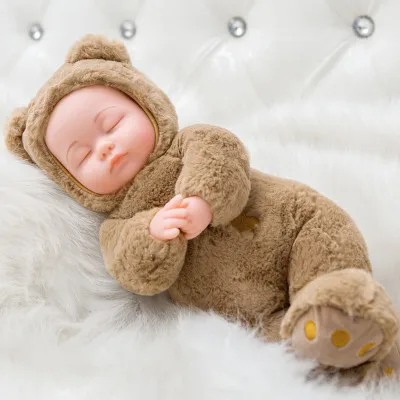 Brown bear Kawaii спящие детские куклы, мягкие ПВХ детские плюшевые игрушки для девочек, рождественский подарок, высокое качество, кукла bebe, Реборн, детские игрушки - Цвет: Brown bear