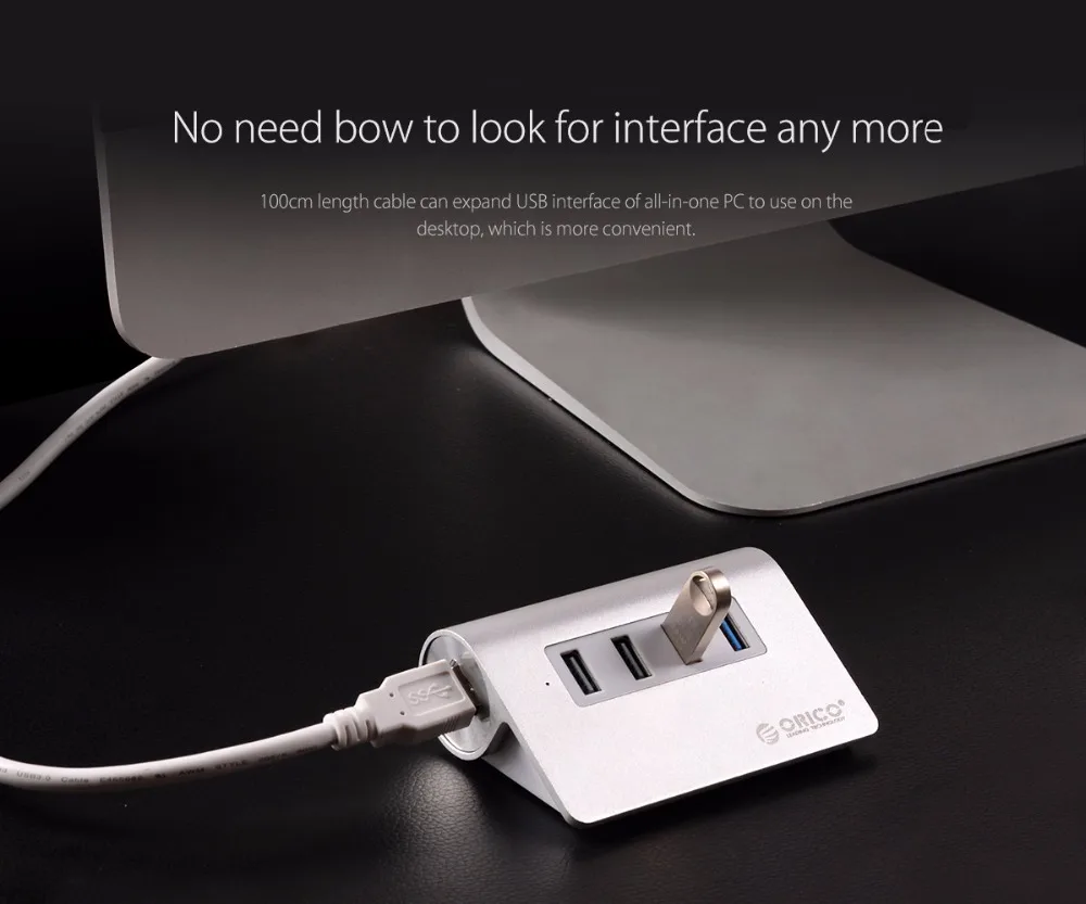 ORICO usb-хаб 1 порт USB3.0 5Gpbs 3 порта USB2.0 скорость 480 Мбит/с Алюминиевый сплав предназначен для настольного ноутбука iMac с кабелем 100 см
