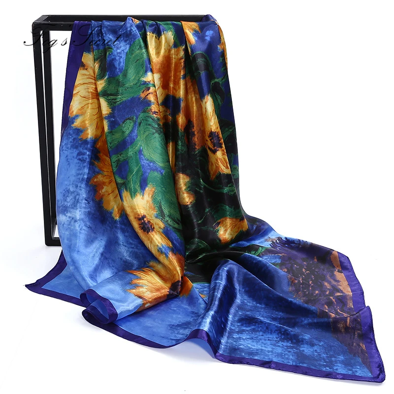2019 шарфы для Для женщин Подсолнухи Ван Гога художественная роспись атласный