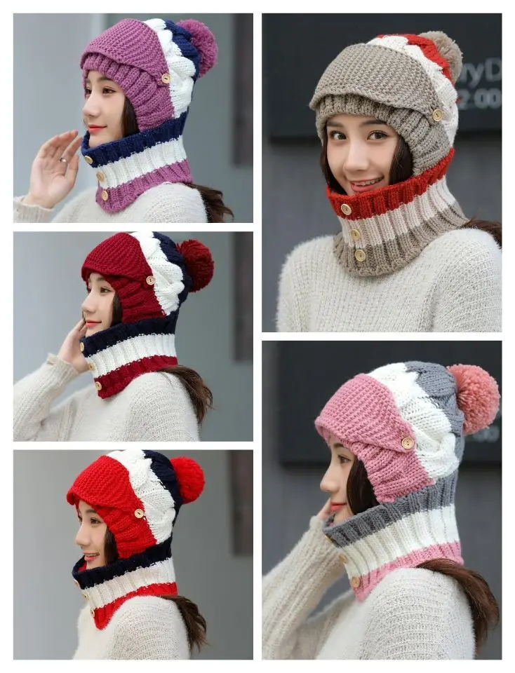 SUOGRY вязаная шапка шарф зимние Skullies шапочки Женская зимняя обувь Шапки для Для женщин мешковатые теплые утепленные шапки с маской шею