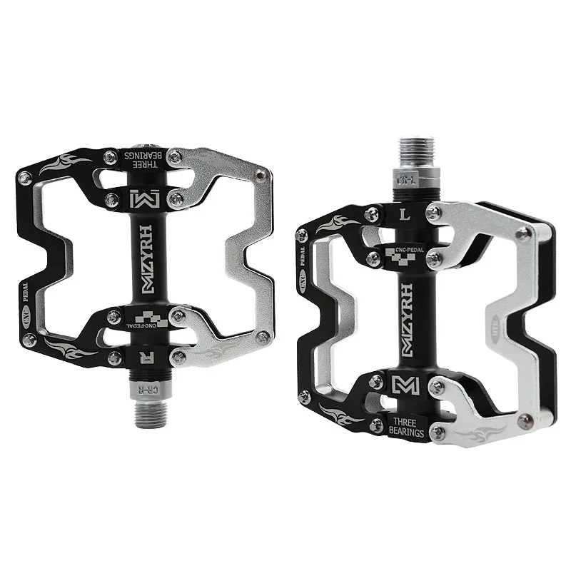 Mzyrh Y08 велосипедные педали 3 подшипники CNC 9/16 дюймов сверхлегкие педали из алюминиевого сплава полые MTB Горная Дорога BMX Аксессуары для велосипеда - Цвет: black and silver