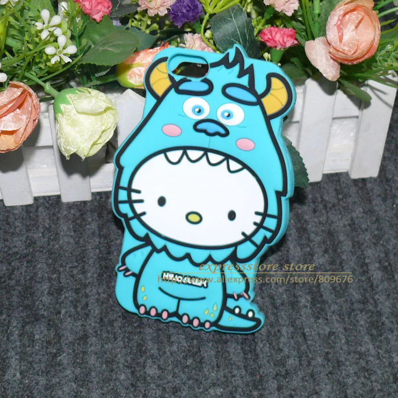 cute 3D cartoon cat case for iphone 6 5 4 with rabbit cap lovery silicone back cover monster cases | Мобильные телефоны и