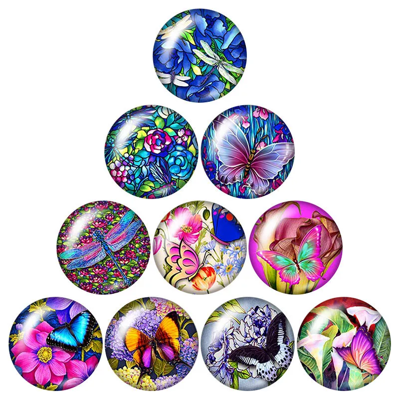 New Beauty Butterfly flowers 10pcs 12mm/18mm/20mm/25mm Round photo glass cabochon demo flat back Making findings | Украшения и