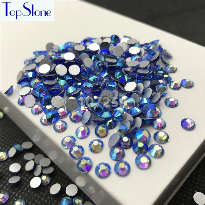 TopStone Lt Сапфир AB Цвет ss3 ss30 круглые стеклянные стразы с плоской задней