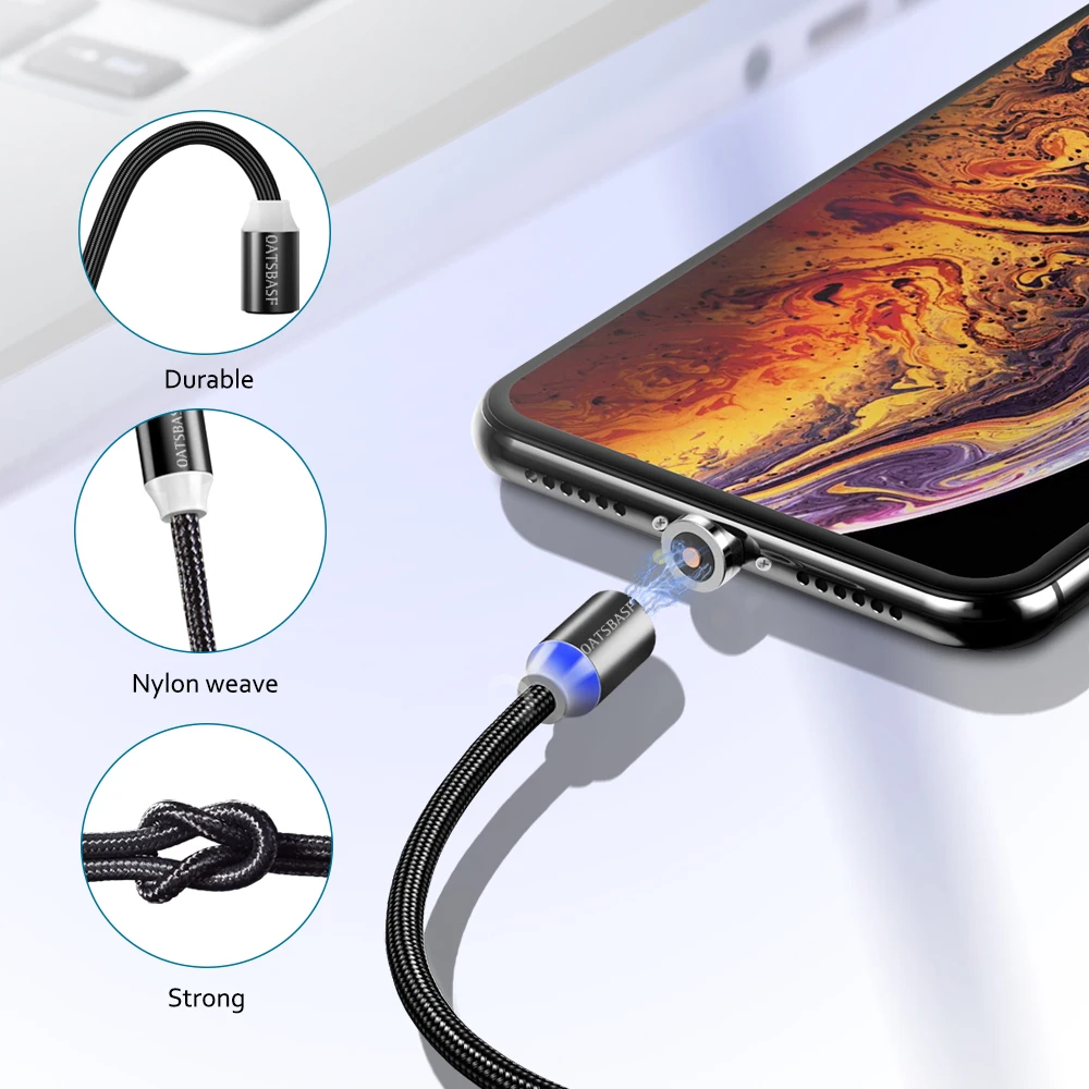 Oatsbasf Магнитный USB кабель для iPhone Micro USB кабель USB C магнит зарядное устройство нейлоновый кабель для redmi note 7 huawei p30