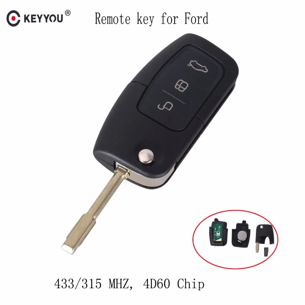 KEYYOU 315/433 МГц 3 кнопки флип пульт дистанционного управления ключ для FORD FOCUS MONDEO FIESTA C