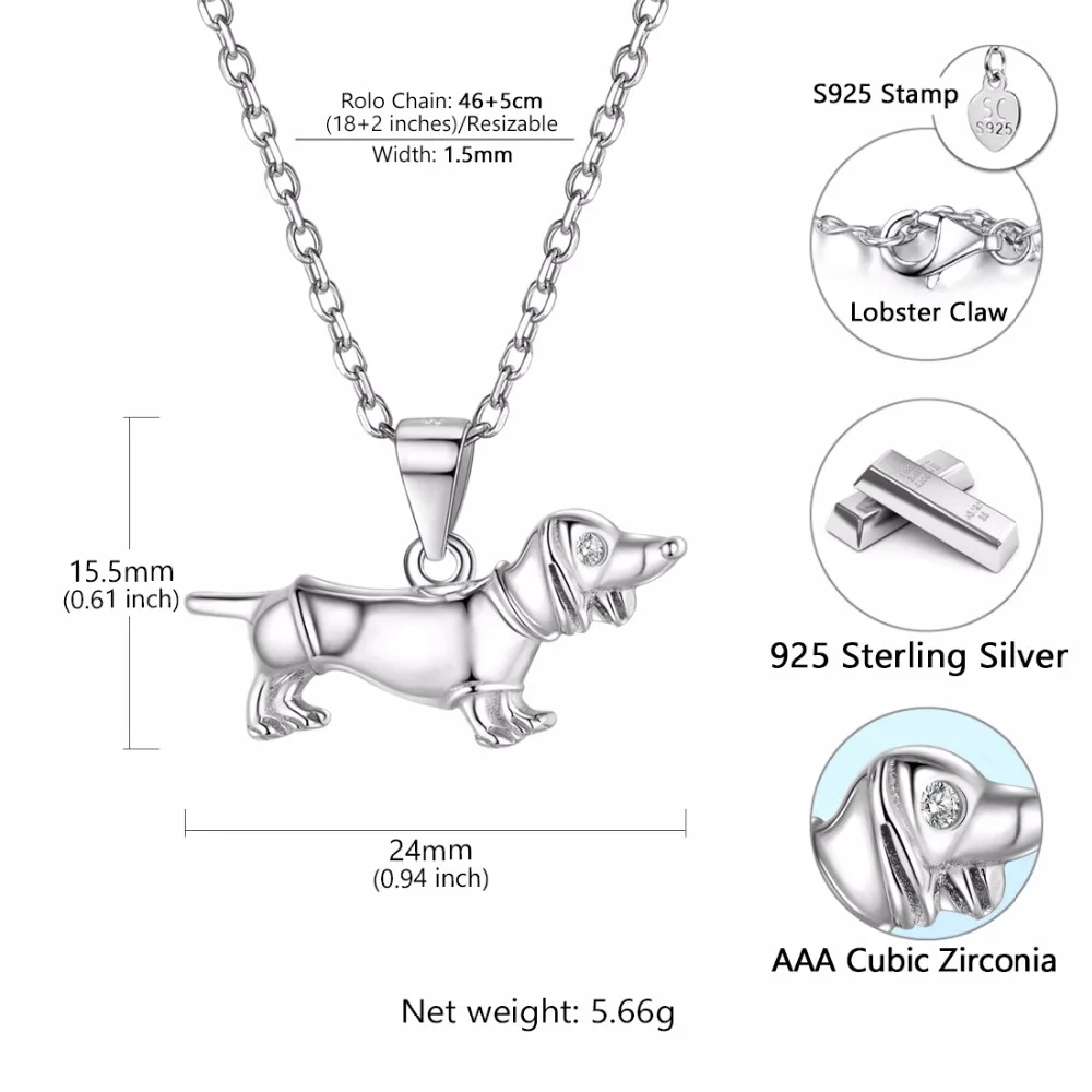 SILVERCUTE стерлингового серебра 925 ожерелье с таксой для женщин ювелирные изделия из