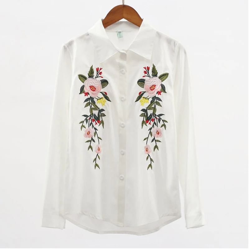 2017 Europe Top Blouse shirt Women Cotton Floral Embroidery Long Sleeve Casual Loose White tops Female |