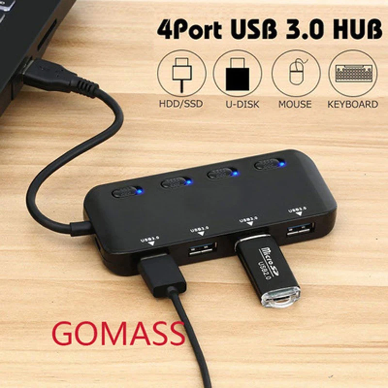 USB-разветвитель на 4 порта 3 0 дюйма с выключателем ВКЛ./ВЫКЛ. Компьютеры и офис