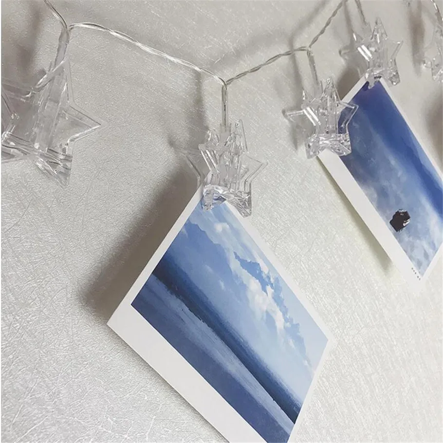 220 В 5 м 28 светодиодный Звезда светящаяся гирлянда фото клип Рождество новогодние огни Свадебный декор для комнаты, вечеринки