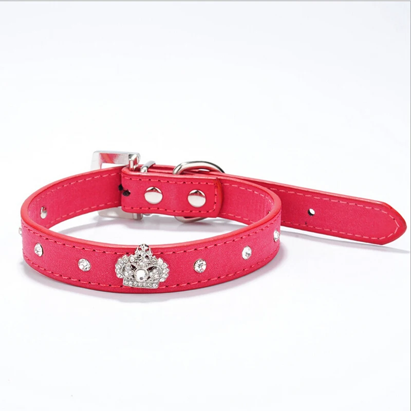 Bling Хрустальная корона собака воротник мягкий бархат кожа регулируемый ремешок