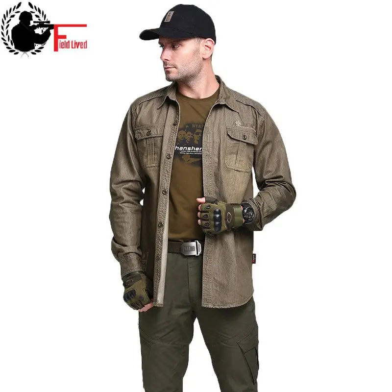 Мужская рубашка в стиле милитари осенняя мода армейская форма США зеленая