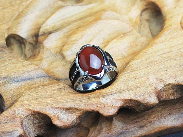 Черный/камень: красный оникс мужское кольцо толстое в хорошо отполированной