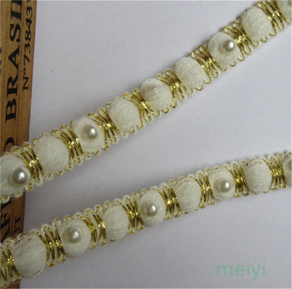 3 Meter 15mm White Cotton Pearl Gold Thread Lace Edge Trim Ribbon Fabric Embroidered Applique Sewing Craft Wedding Dress Clothes | Дом и сад