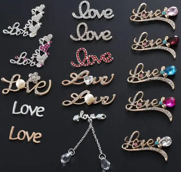 

LOVE set auger letters buckle buttons 100pcs/lot metal rhinestone pearl button wedding embellishment Scrapbooking