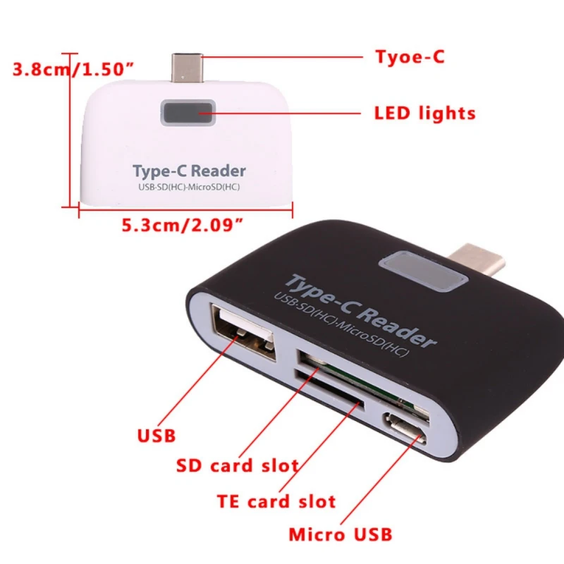 Профессиональный кардридер 3 в 1 USB Type C TF Micro OTG для Macbook телефонов