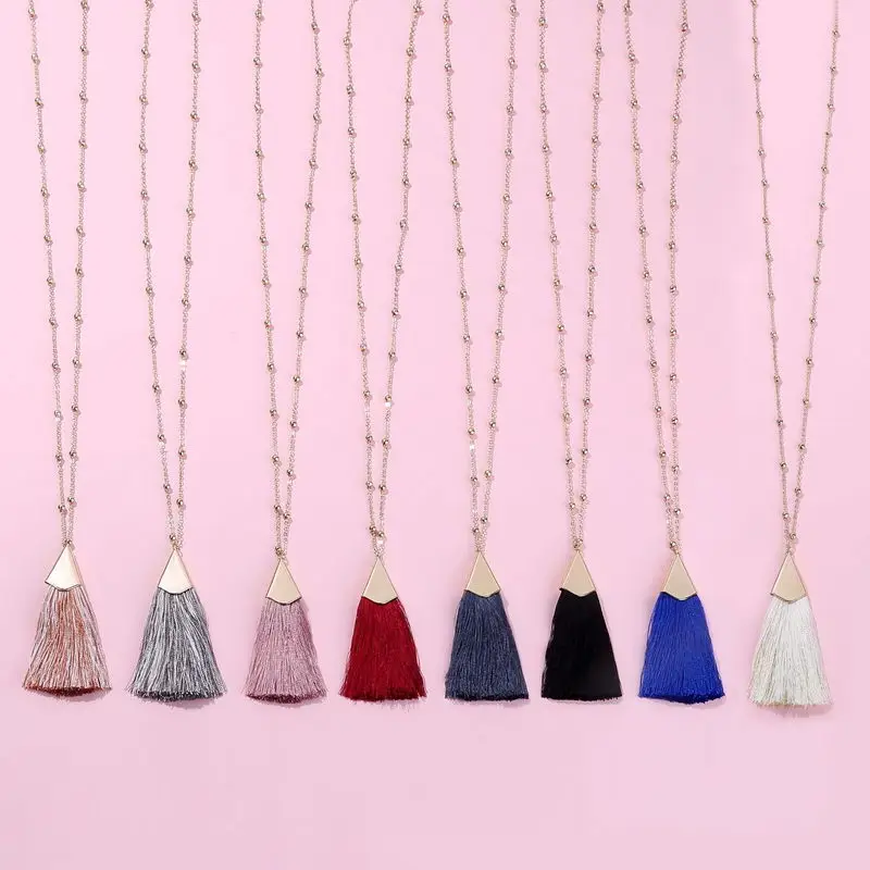 

ZWPON Fashion Rondell Bead Chain Long Colorful Tassel Pendant Sweater Necklace for Women Fashion Bohemian Statement Necklace