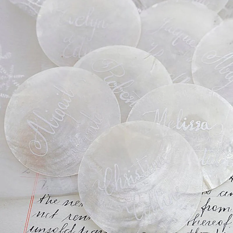 Бесплатная доставка (25 шт./лот) именные открытки из ракушек каллиграфии на заказ