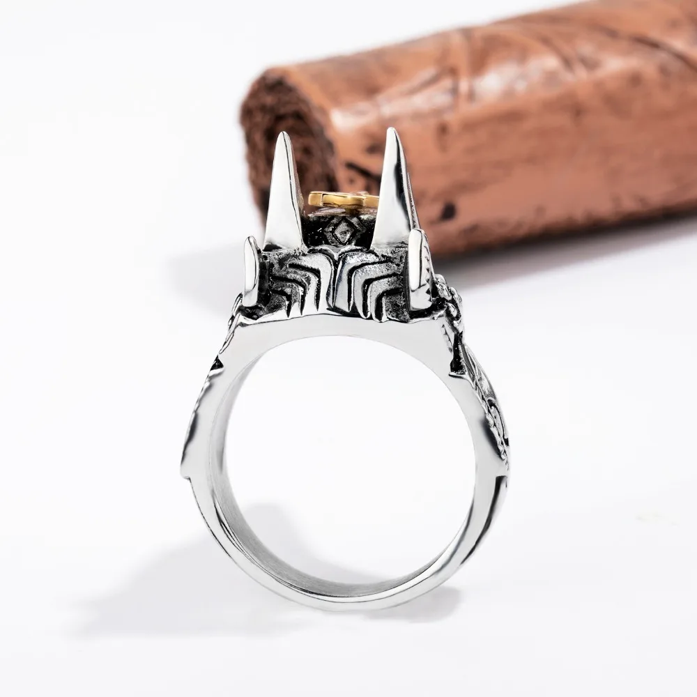 New Domineering Creative Stainless Steel Men's Ring Wolf Head White/Gold Color Cross Punk Finger Jewelry ql626 | Украшения и