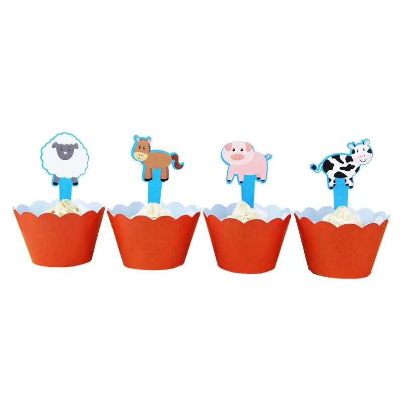 12 шт. Топпер для торта в виде фермы с животными чашки мультяшная корова овечка