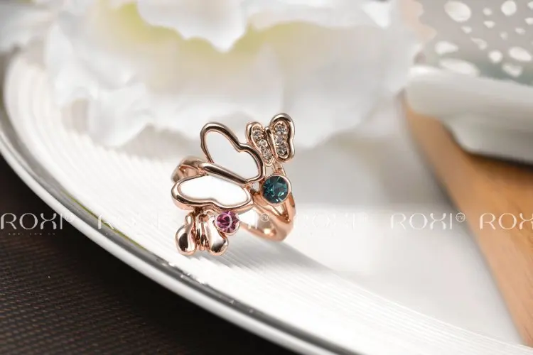ROXI exquisite rose-gold plated butterfly mosaic rings fashion jewelrys factory price Chirstmas gift high quality hot | Украшения и