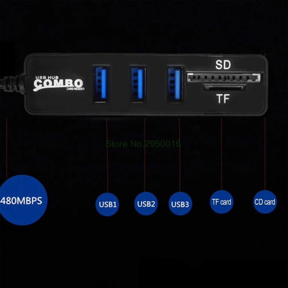 1 шт. черный 3 Порты и разъёмы USB 2,0 Hub разветвитель Combo USB 3 Порты 3,1 Тип C OTG кабель памяти SD/TF кард-ридер для iMac MacBook для Android C26