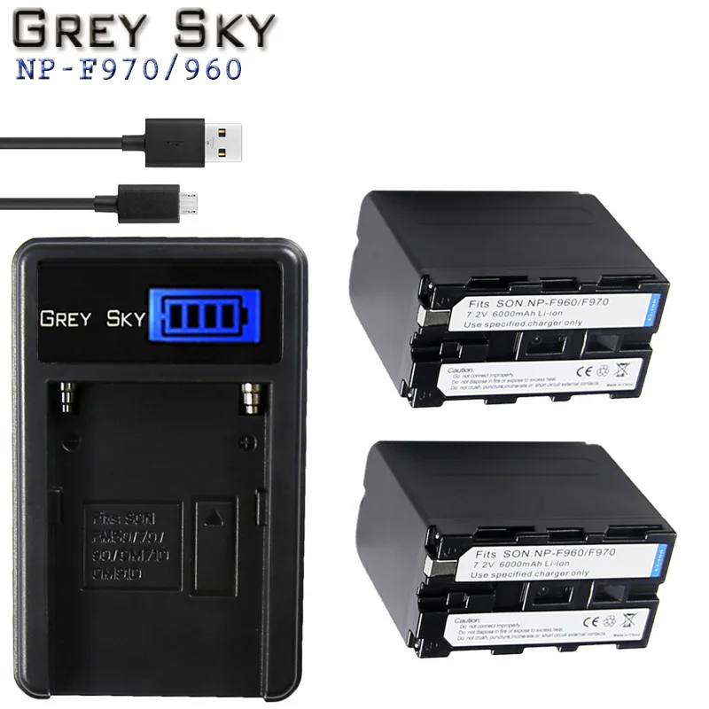 Charger and 2battery Высокая емкость 7,2 v 6000mAh NP-F970 NP-F960 NP F970 NP F960 батарея для цифровой камеры+ USB зарядное устройство для sony NP-F960 NP-F970 батарея - Цвет: Charger and 2battery