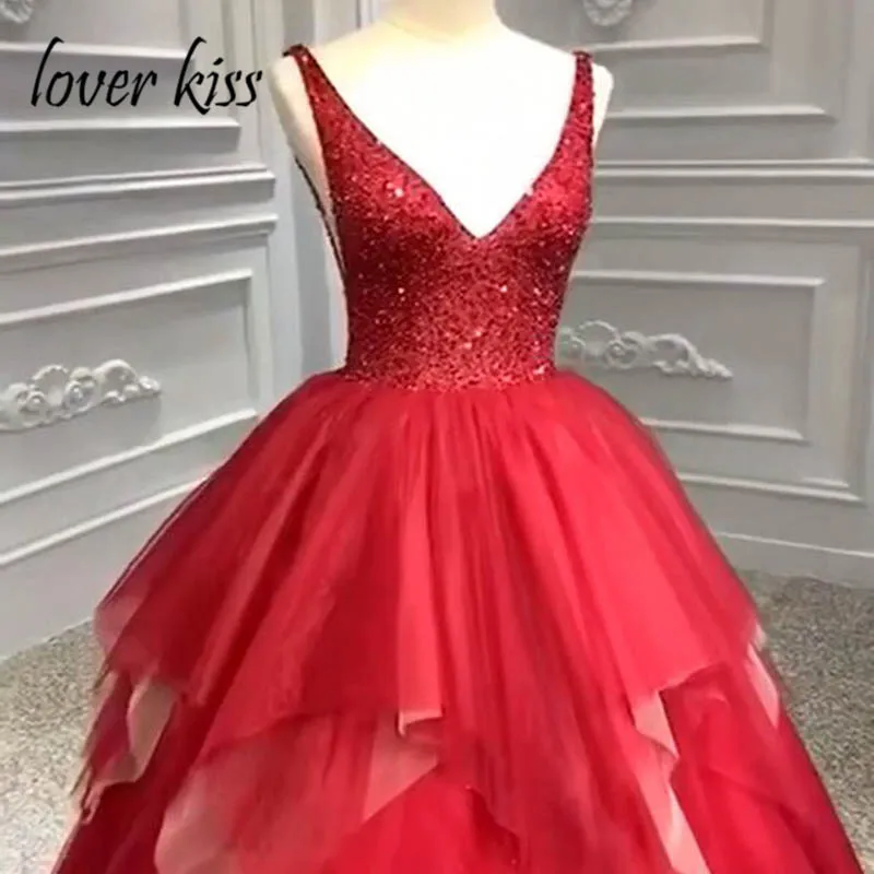 Lover Kiss vestido de novia потрясающее украшенное бисером V образным вырезом красное
