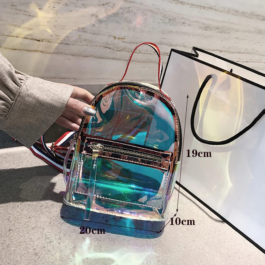 Лазерный прозрачный рюкзак модный студенческий Желейный Подростковая школьная