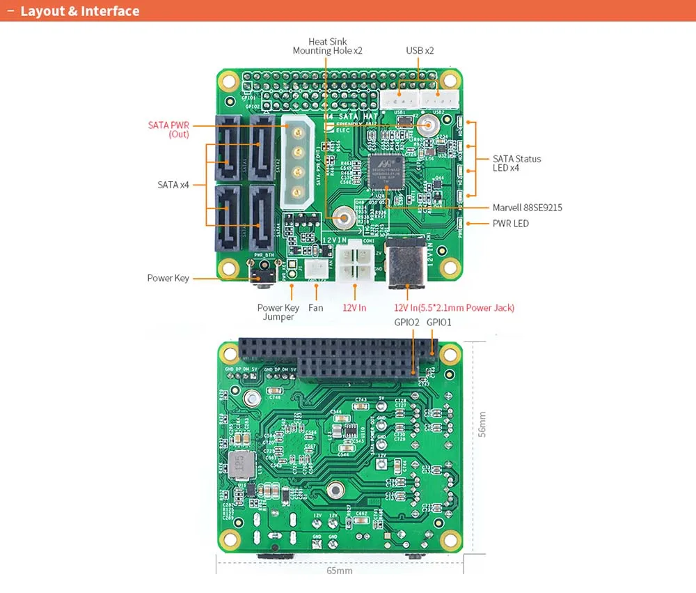 4x SATA шляпа для NanoPi M4