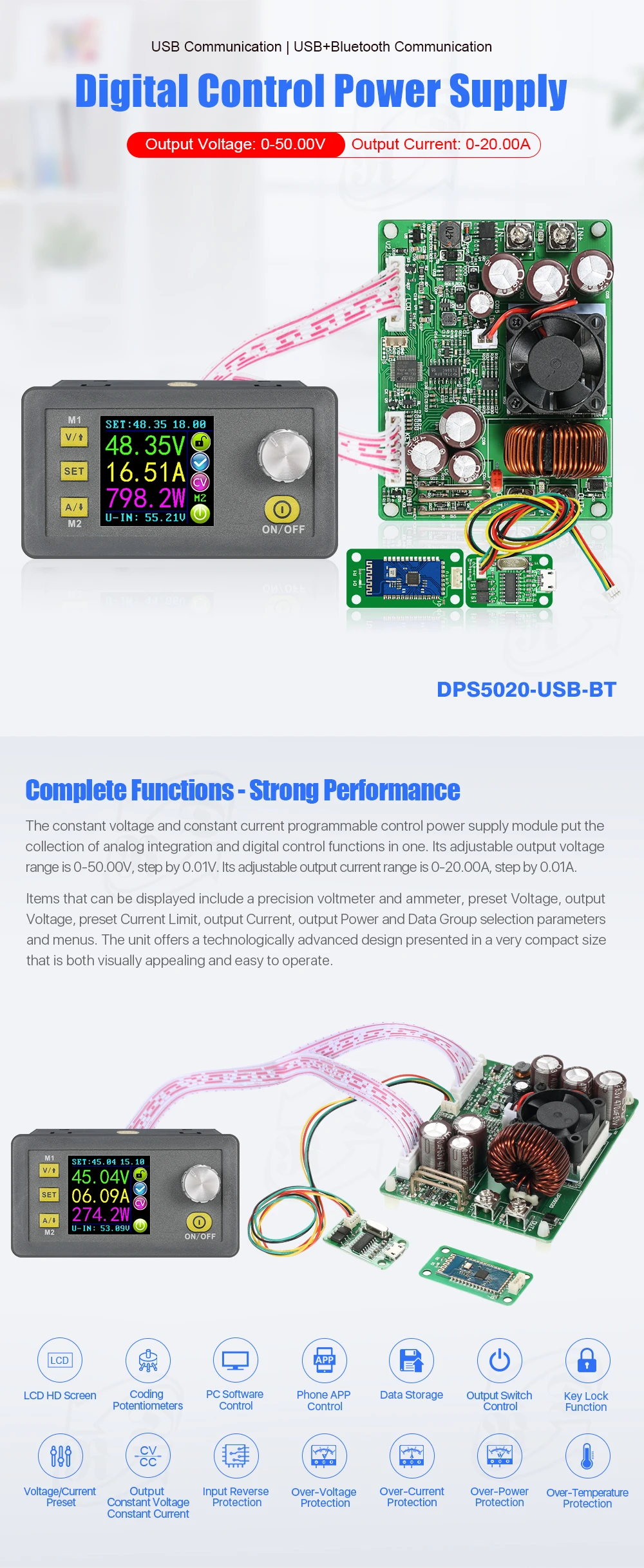 RD DPS5020 Постоянное Напряжение Ток dc-dc понижающий Коммуникационный источник питания понижающий преобразователь напряжения ЖК-вольтметр 50 в 20A