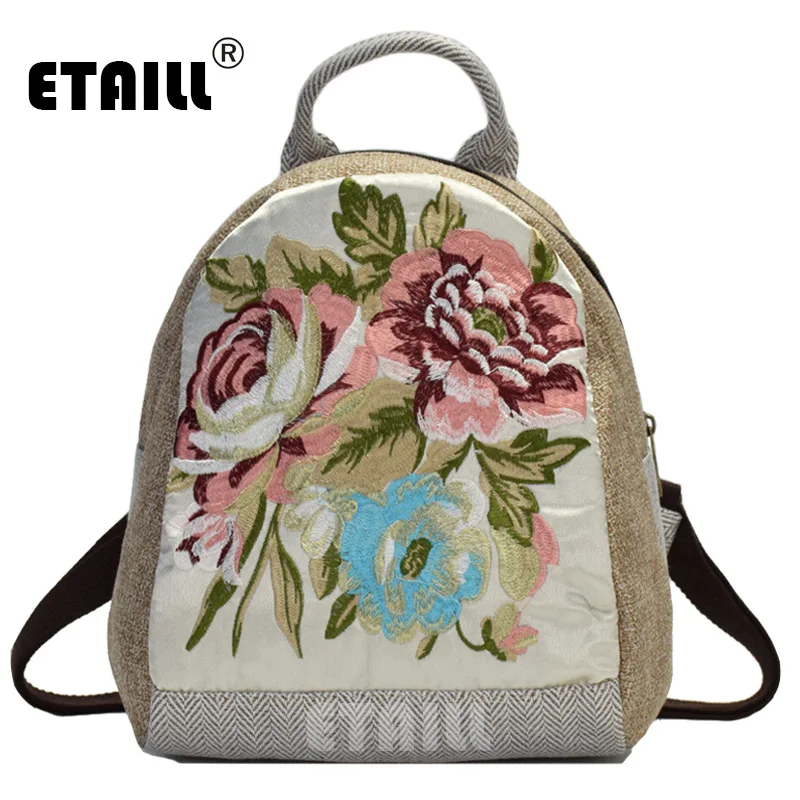ETAILL 2018 этнический хмонг индийский Цветочный вышитый холщовый рюкзак школьная