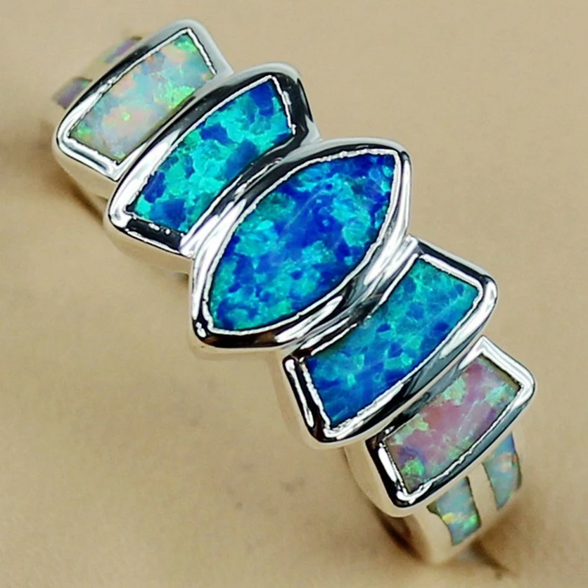 

Fleure Esme White blue pink mix opal Engagement wedding rings Jewelry & Accessories for women Cute Rhodium plated R3574 size 7
