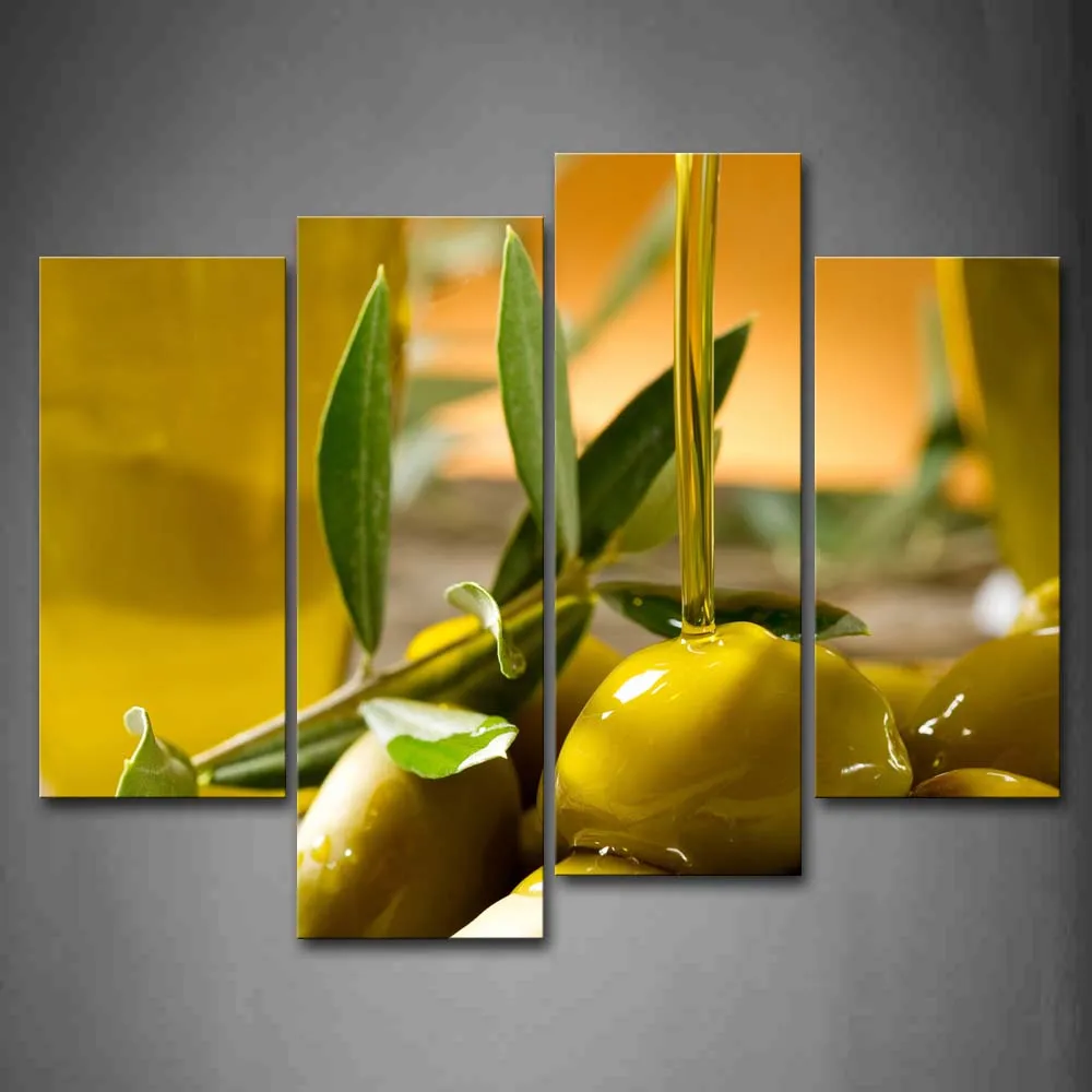 Настенные художественные картины в раме желтый оливково зеленый лист холст