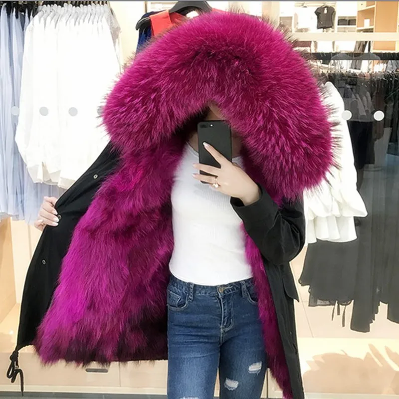 Real Fur Parka For Women Winter Real Fox Fur Lining Coat Raccoon Fur Hoodie Cotton Jacket