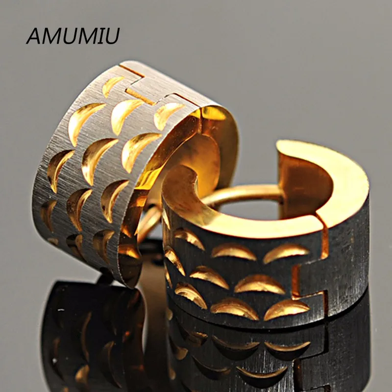 AMUMIU, 316l нержавеющая сталь золотые мужские серьги гвоздики для байкеров,, HZE017