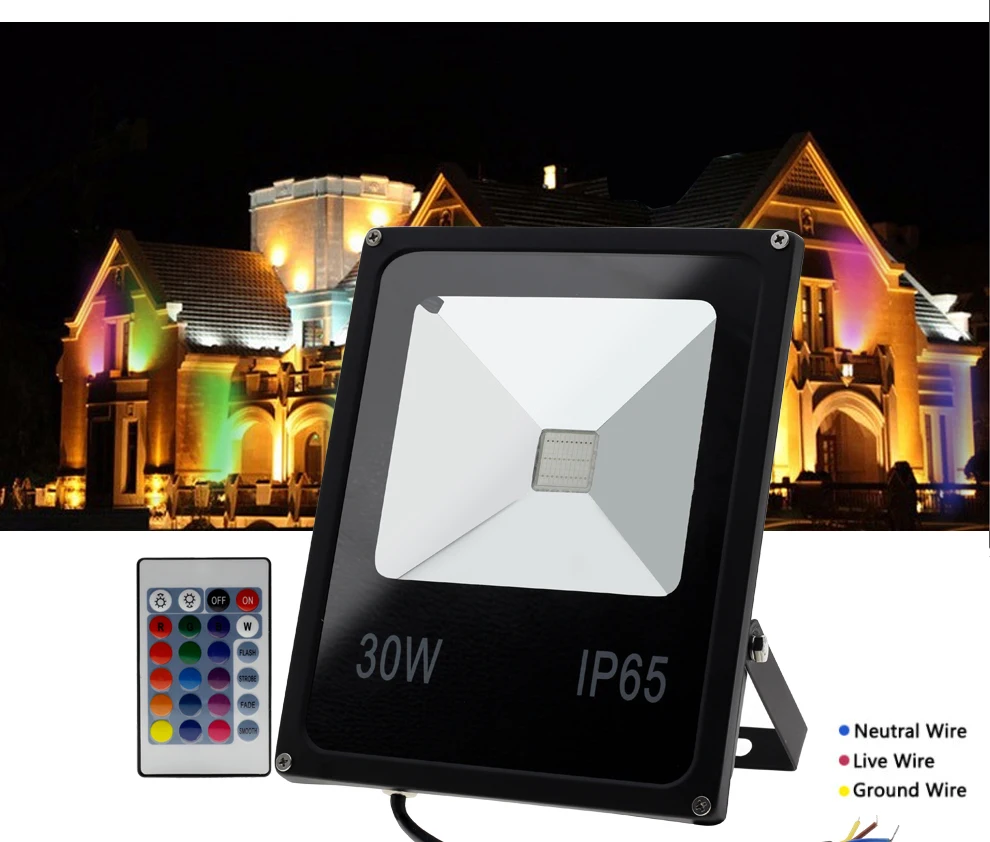 RGB Светодиодный прожектор AC220V 10 Вт 20 Вт 30 Вт 50 Вт RGB Светодиодный прожектор с 24-клавишным ИК-пультом IP65 водонепроницаемое наружное ландшафтное освещение