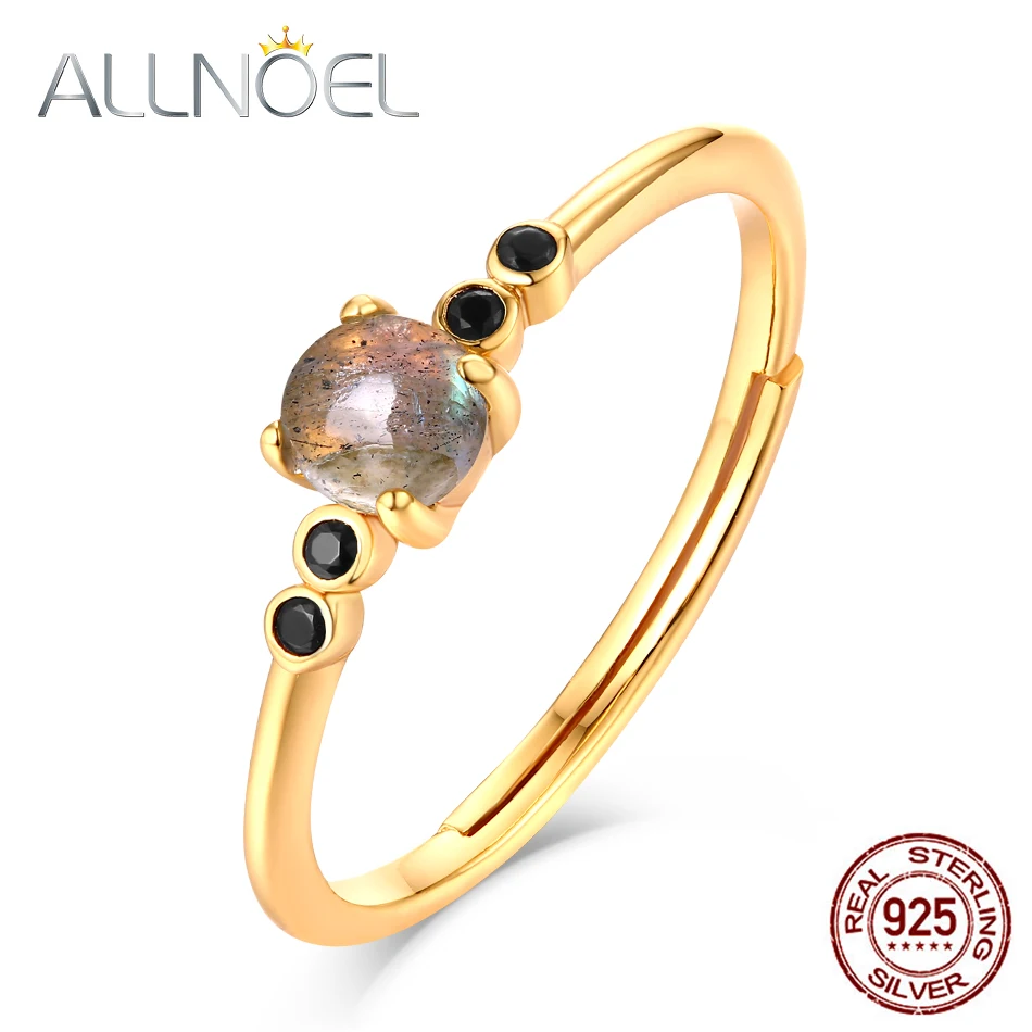 

ALLNOEL , 925 пробы , серебряные , стекируемые кольца для женщин, лабрадорит , драгоценный камень, золото , Роскошные, изысканные, ювелирные изделия...