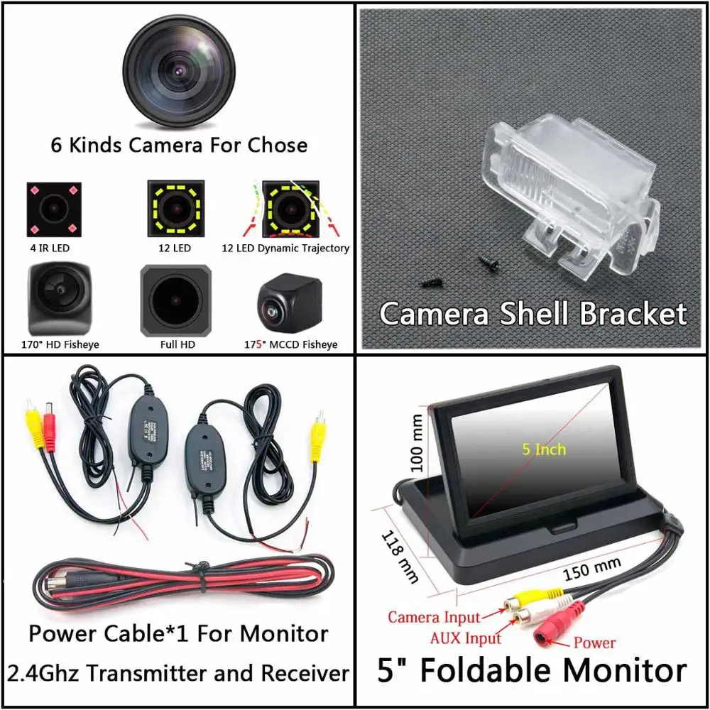 Cam Wireless 5 Fold 175 градусов 1080P рыбий глаз задний вид автомобиля камера для Ford Mondeo Kuga Focus Fiesta Escape S MAX S-MAX парковочный монитор - Название цвета: Cam Wireless 5 Fold