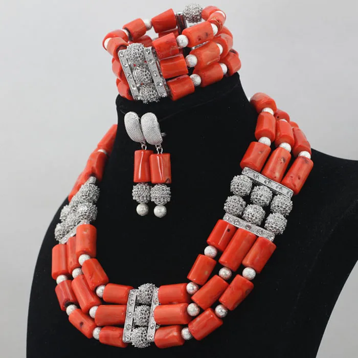 Новинка 2016 нигерийский набор ювелирных изделий из оранжевых резных коралловых