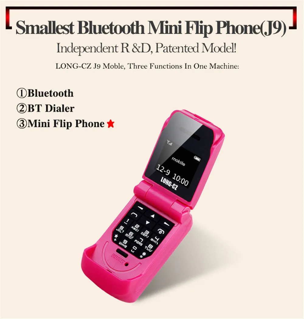 LONG-CZ J9 маленький мини флип мобильный телефон Bluetooth Dialer Magic Voice Handsfree Наушники для детей разблокировка сотовых телефонов