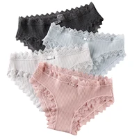 langsha 5pcslot sexy lace panties womens cotton underwear seamless solid girls briefs cute bow breathable soft ladies lingerie