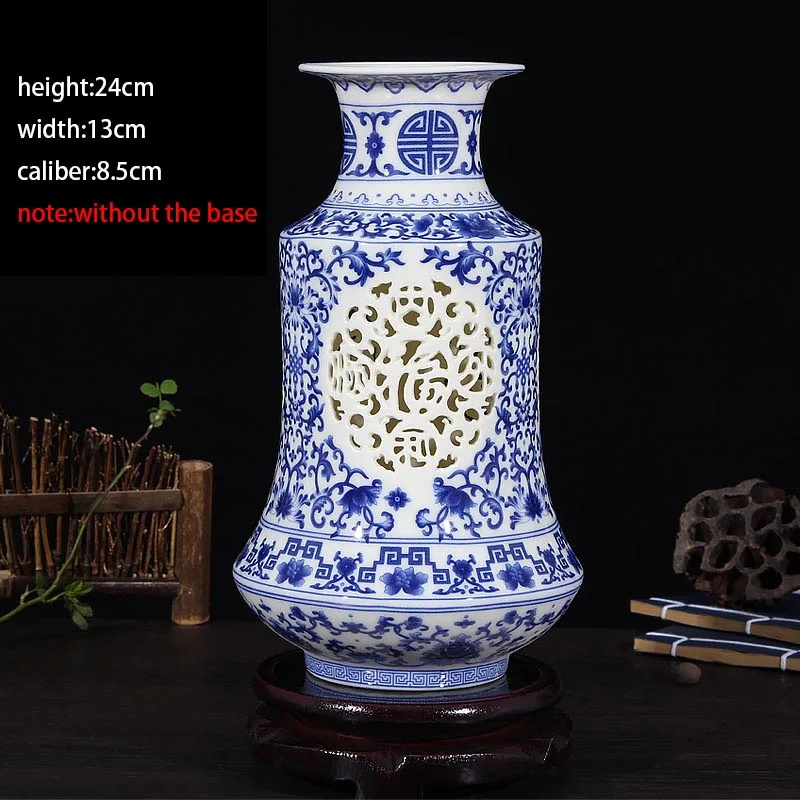 Jingdezhen Blue and White Porcelain Table Vase Hollow Flower Vases / Living Room Wine Cooler Decor Crafts Souvenir Collection | Дом и сад